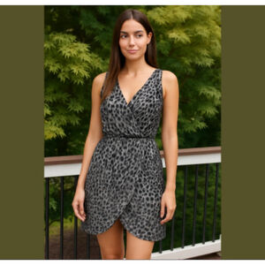 RORY Beca Silk & Velvet Burnout V-Neck Leopard Print Wrap Dress Coquette Black M